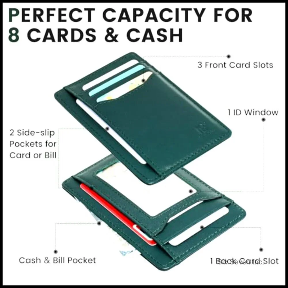 Slim Minimalist Genuine Leather RFID Blocking Card Holder Wallet Travel